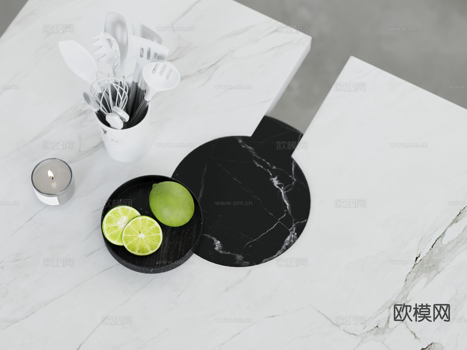 水果 果盘 柠檬 蜡烛su模型下载（渲染图2）