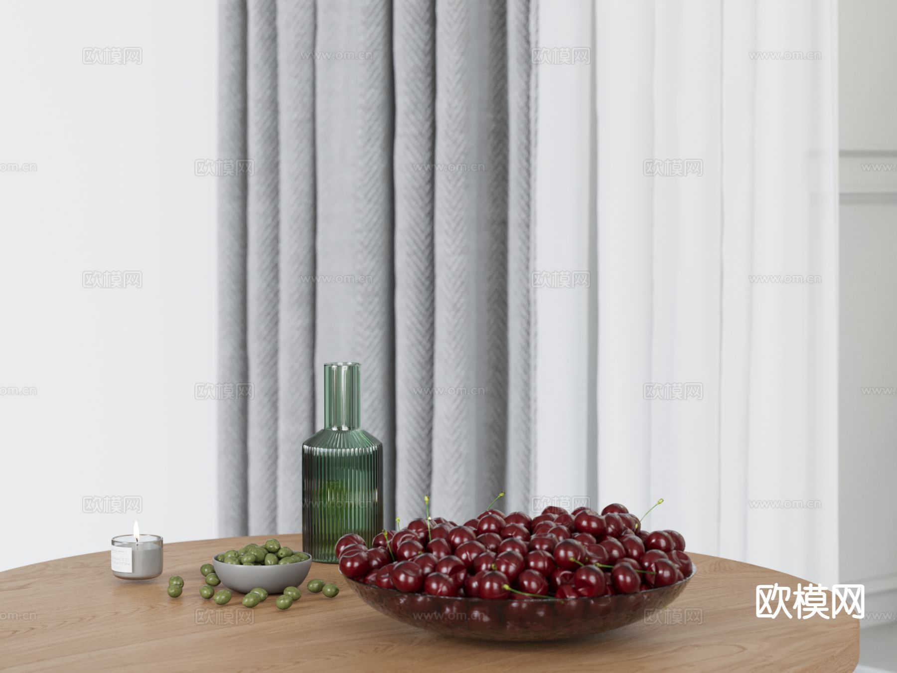 水果 果盘 车厘子 蜡烛su模型下载（渲染图2）