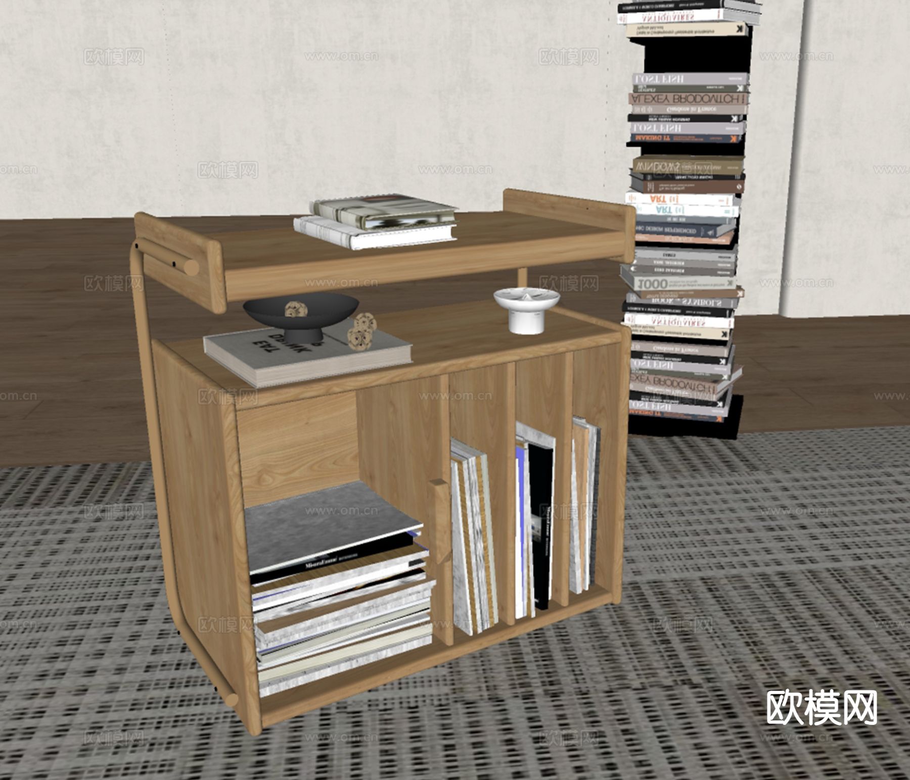 侘寂书架 落地书架su模型下载（渲染图1）