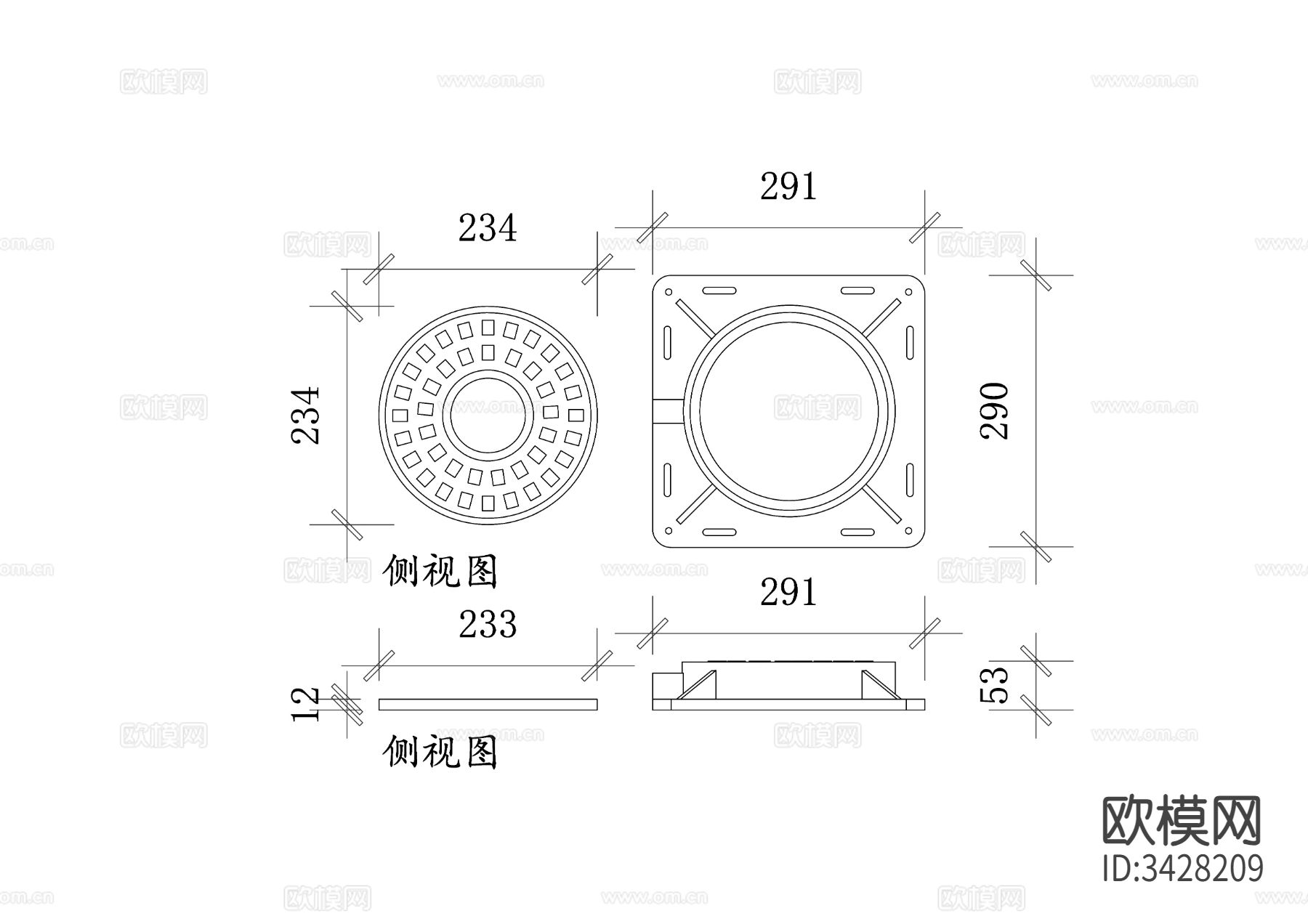钢质城建窨井盖cad平立面图下载