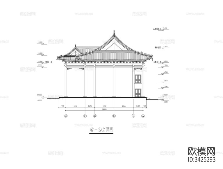 洗心禪寺天王殿CAD施工圖下載(渲染圖8)