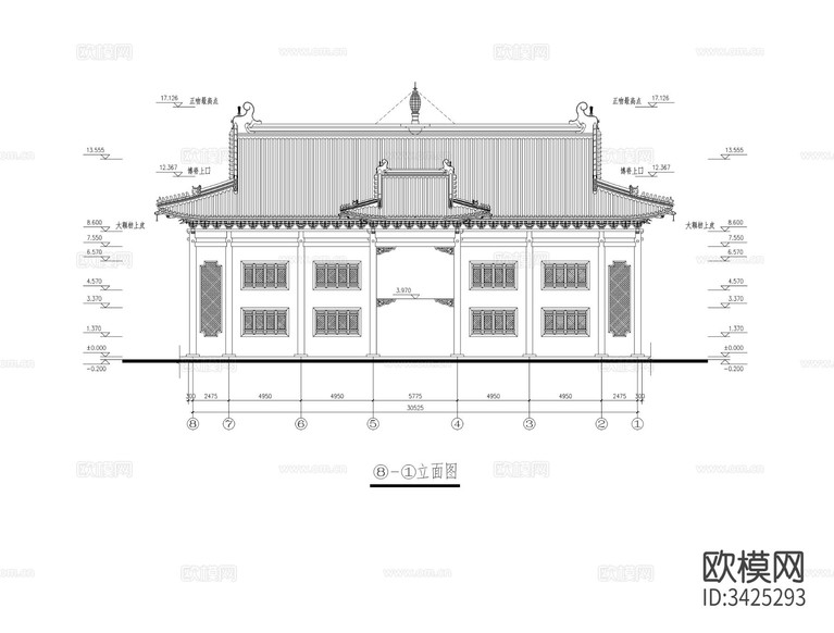 洗心禪寺天王殿CAD施工圖下載(渲染圖5)