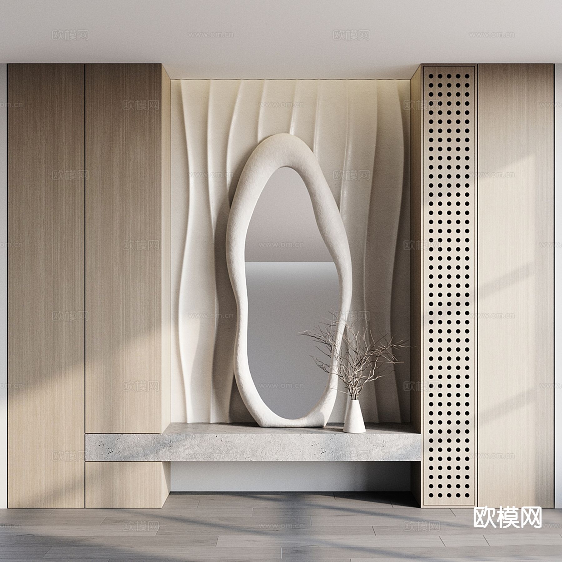 侘寂玄关背景 造型墙su模型下载（渲染图2）