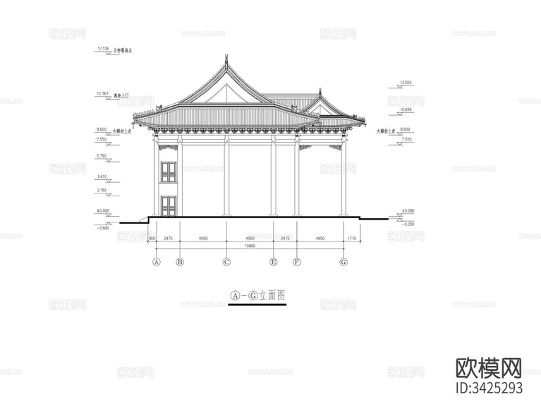 洗心禪寺天王殿CAD施工圖下載(渲染圖1)