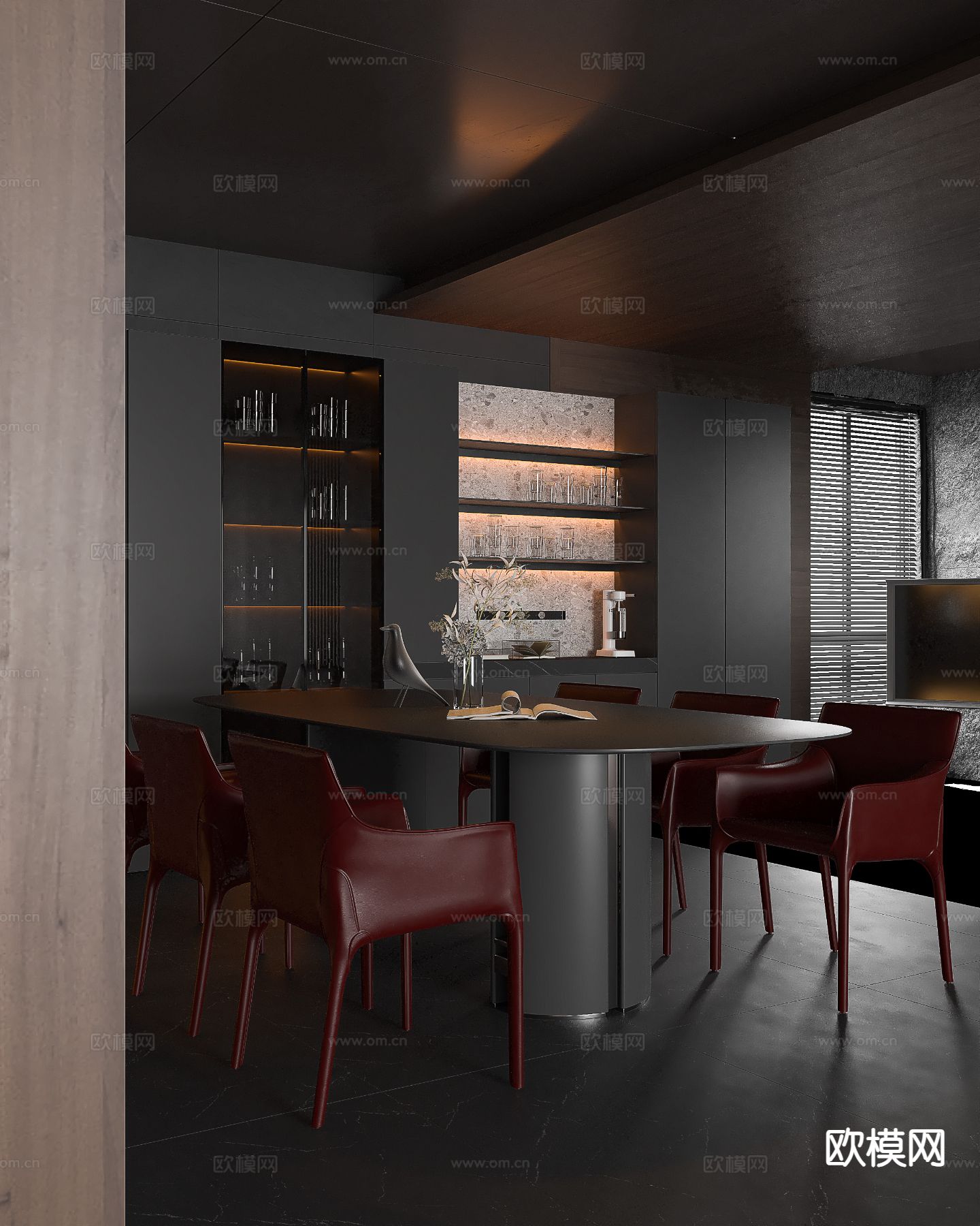意式餐厅 暗黑风餐厅su模型下载（渲染图2）