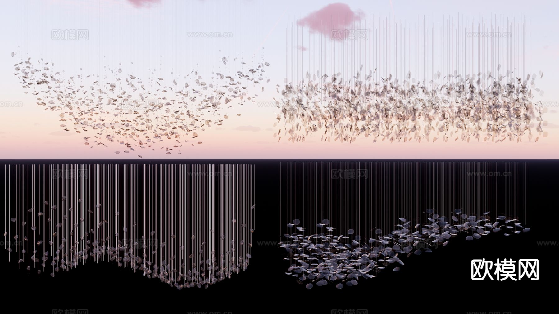 波纹水晶吊灯 波浪吊灯su模型下载（渲染图2）