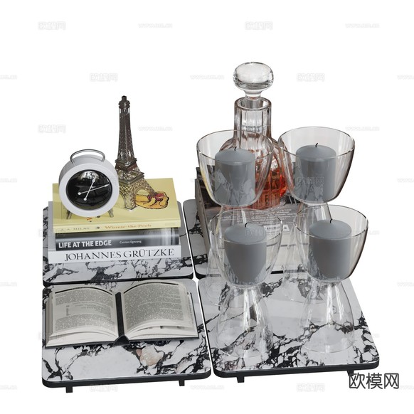 现代饰品摆件 书本 蜡烛盘 摆件 工艺品3d模型下载