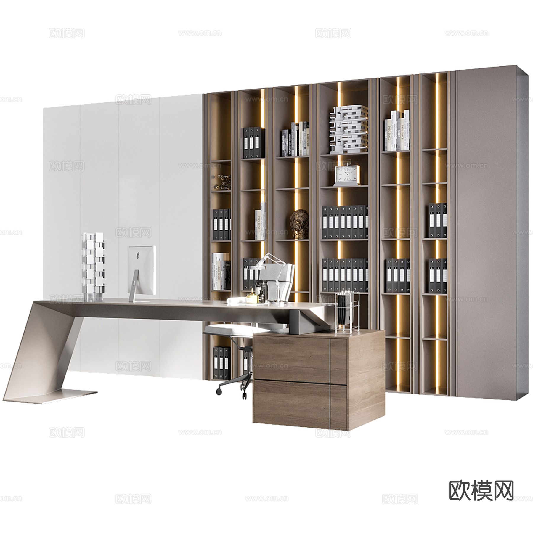 现代班台桌 大班台3d模型下载（渲染图1）