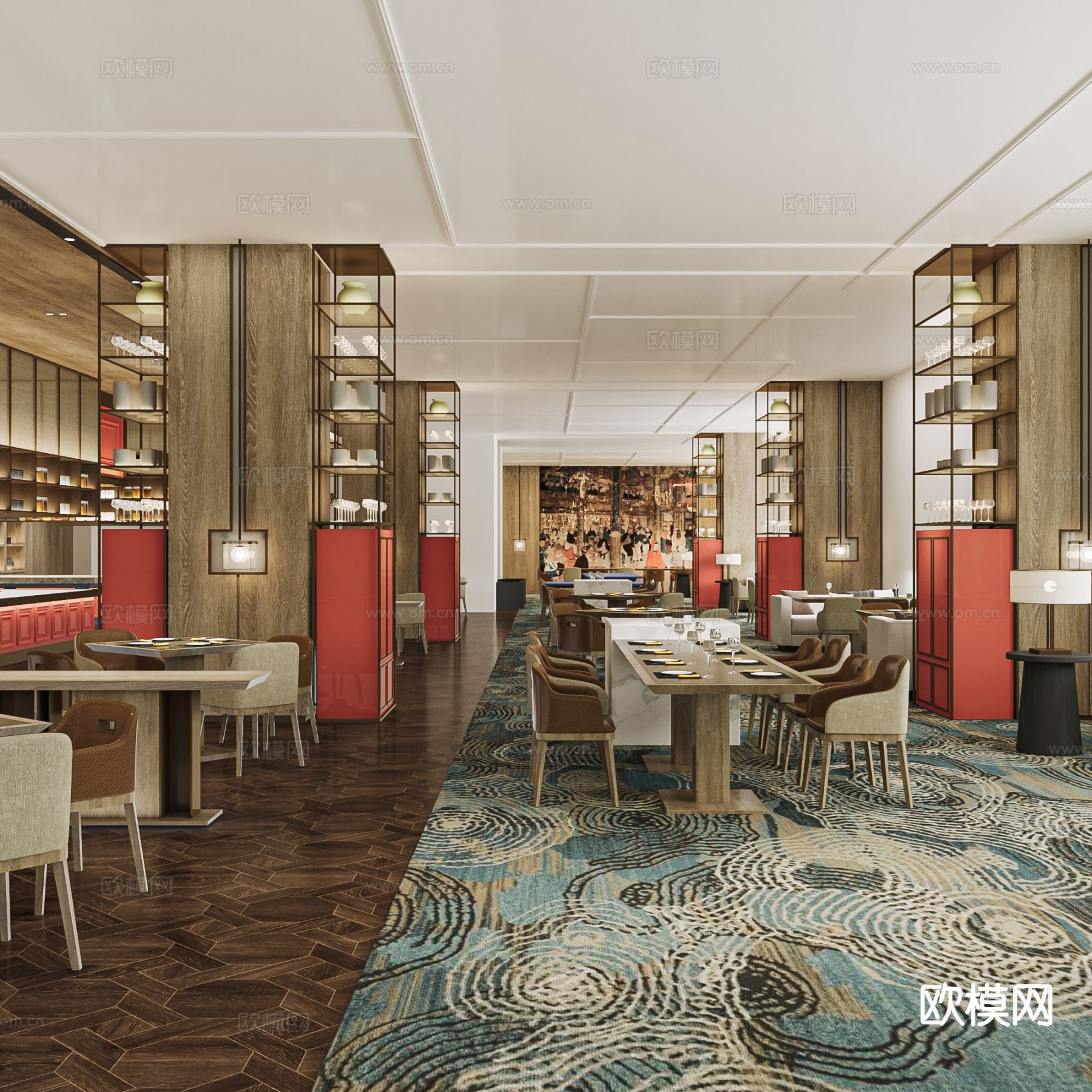 自助餐厅 全日制餐厅3d模型下载（渲染图1）