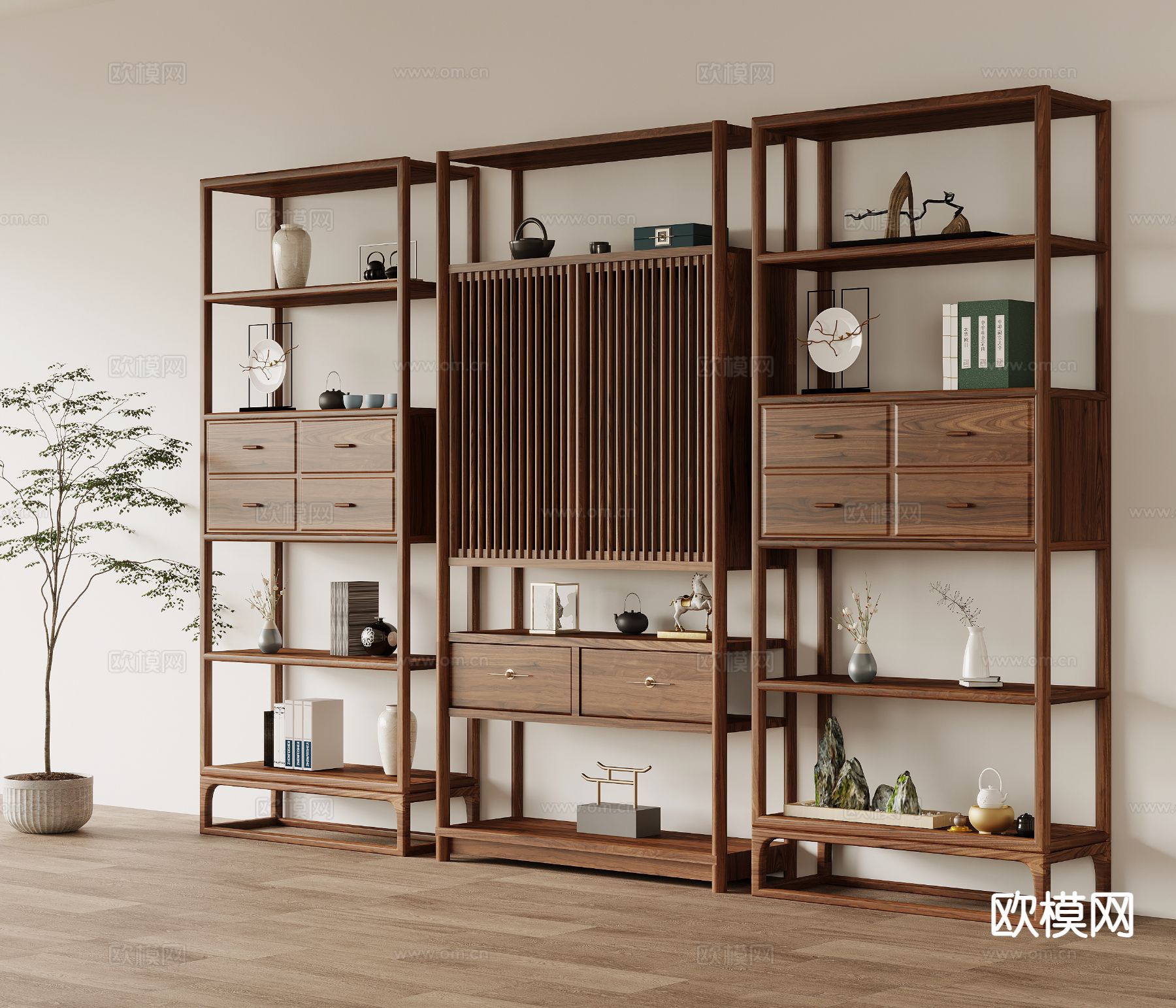 新中式博古架3d模型下载