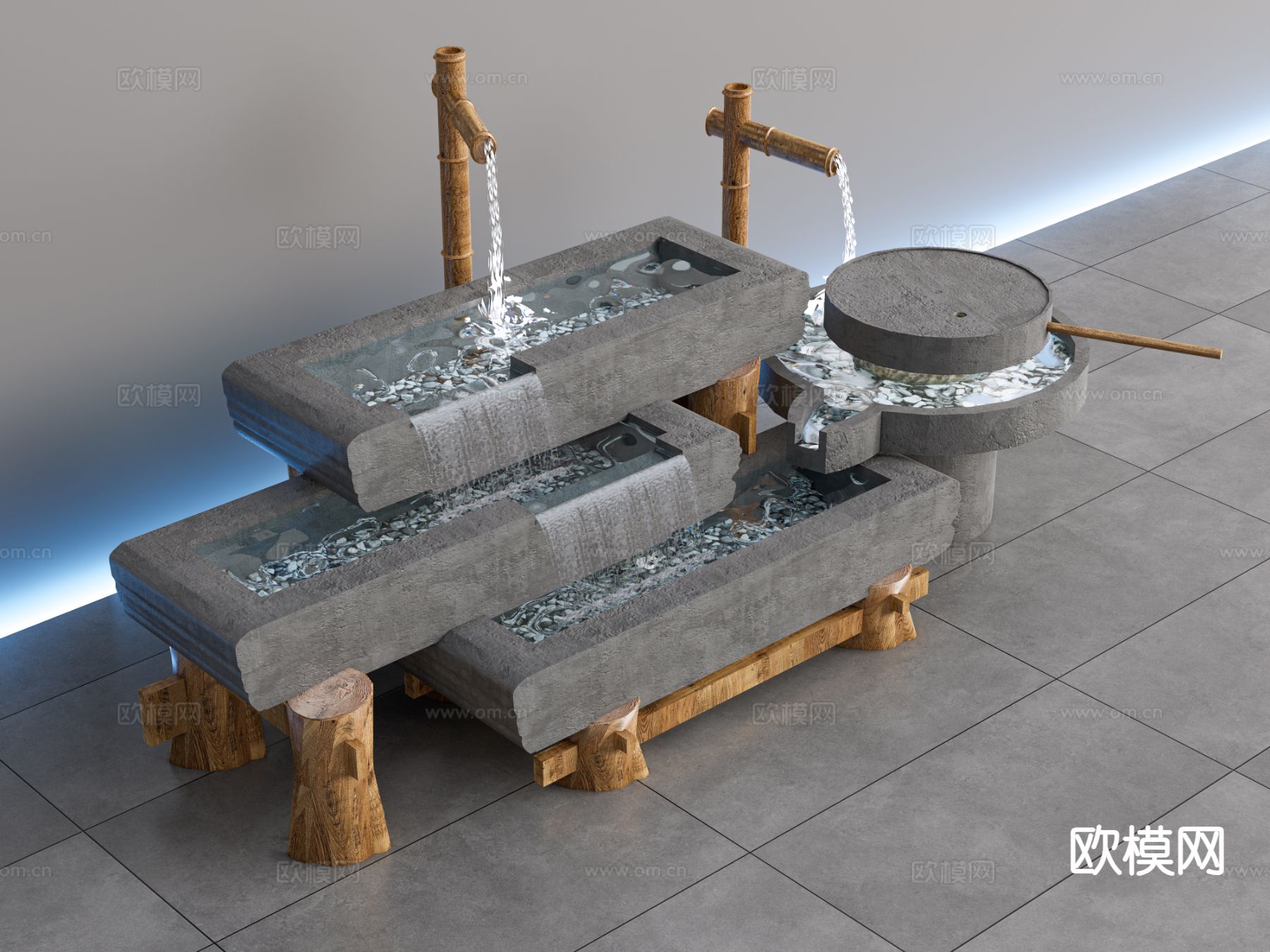 庭院水景 水钵 流水景观3d模型下载