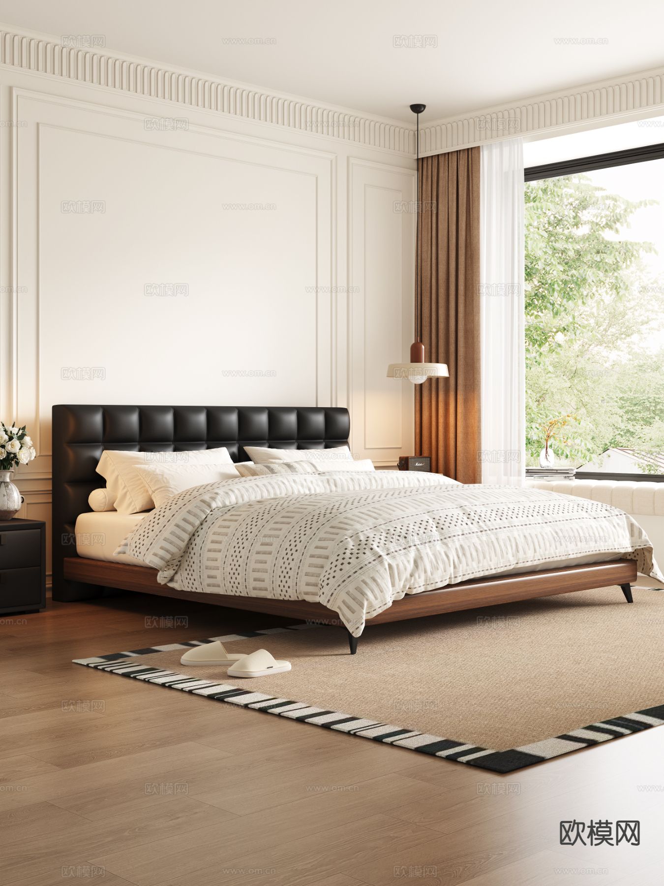 中古风双人床3d模型下载