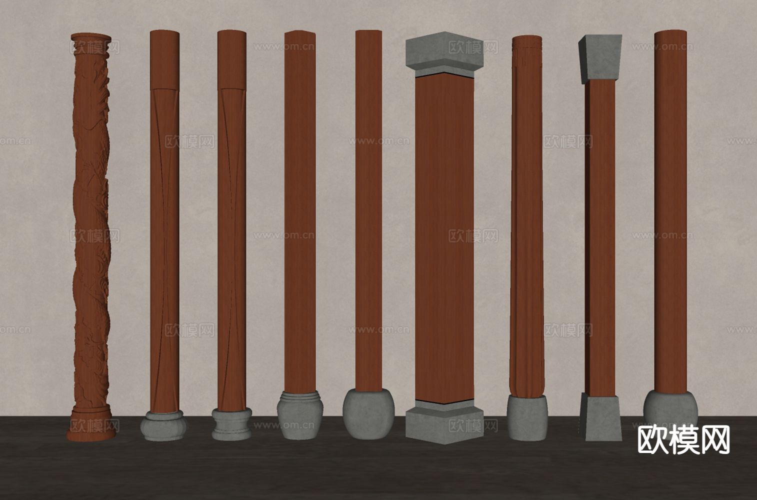 新中式柱子 盘龙柱su模型下载（渲染图1）