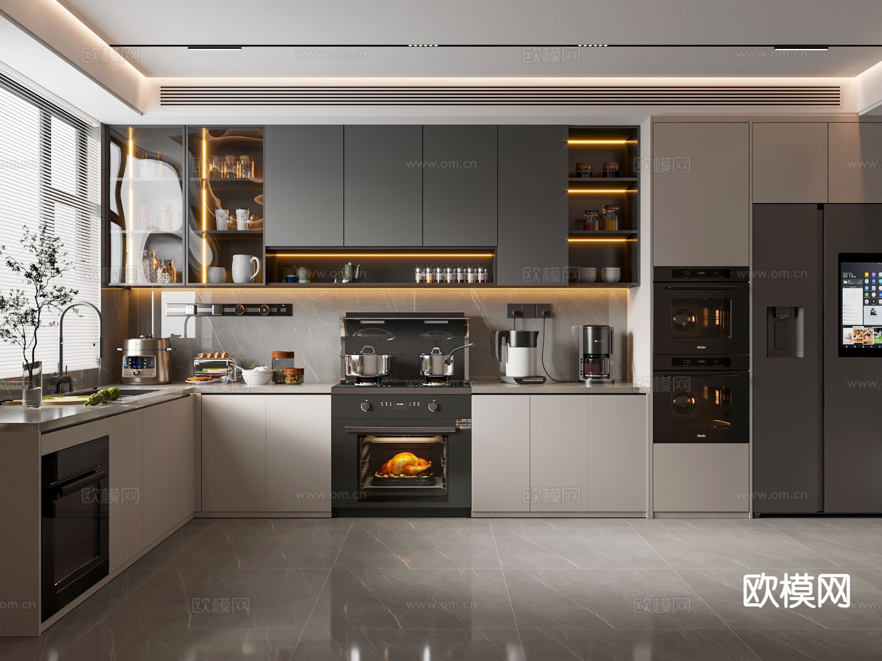 现代封闭式厨房3d模型下载