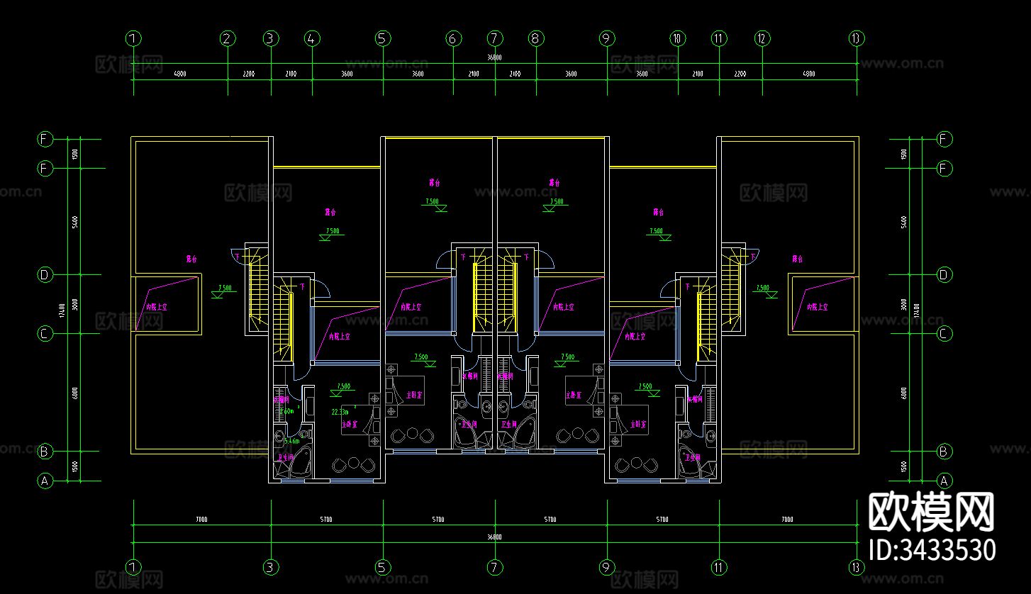 小区住宅规划图CAD平面图下载（渲染图3）