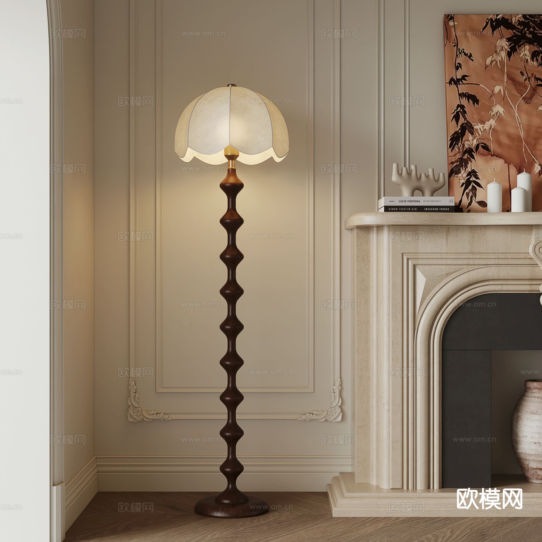 中古风落地灯su模型下载（渲染图2）