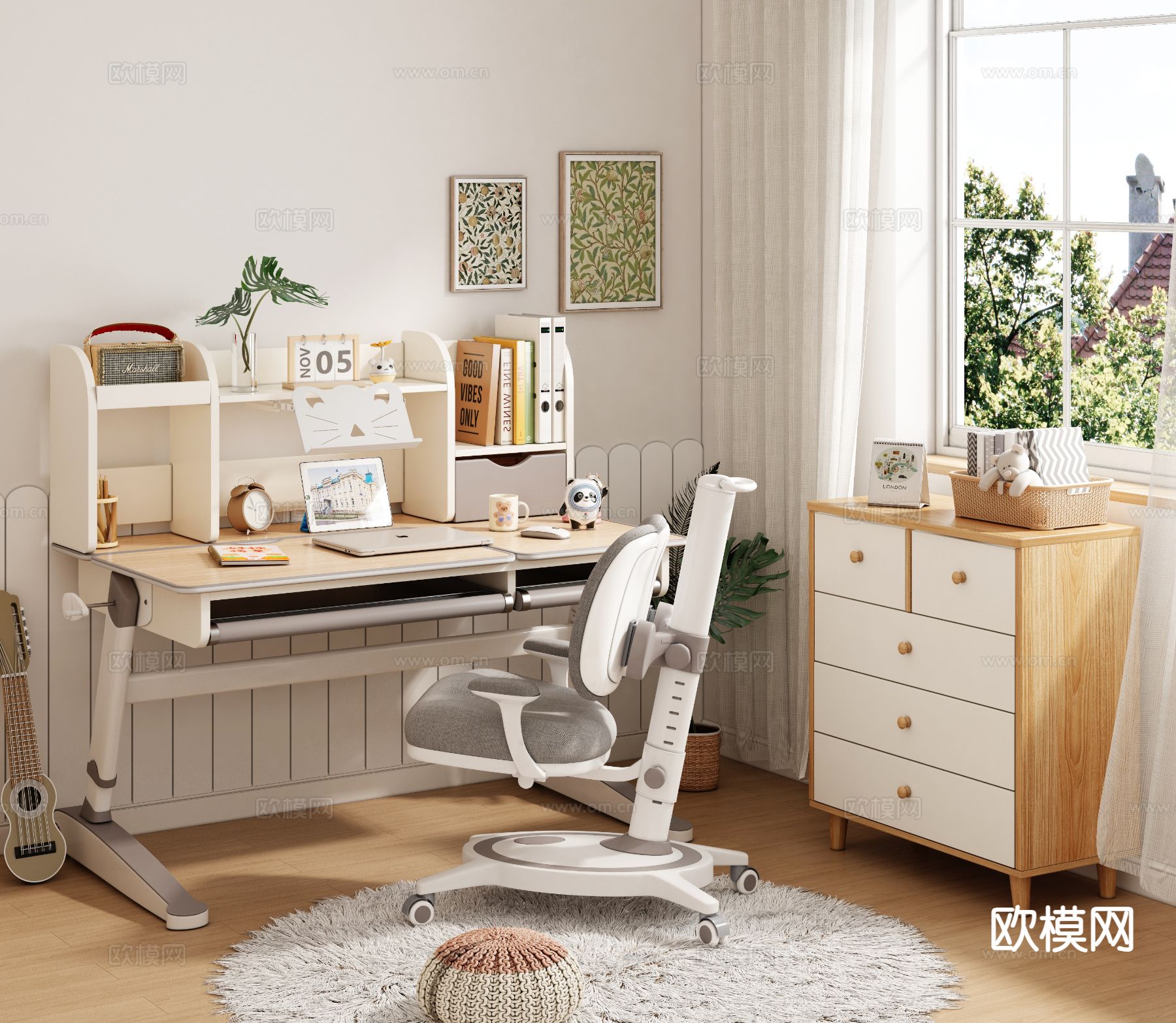 儿童书桌 学习桌3d模型下载