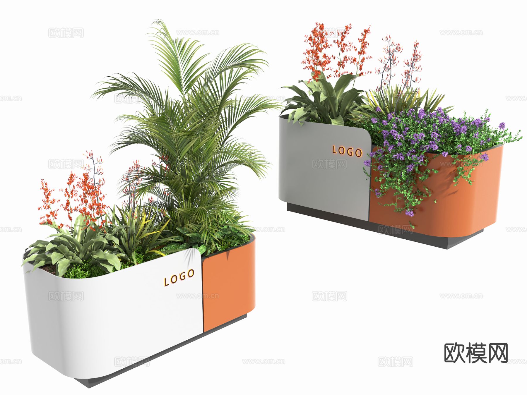 现代外摆 绿植花箱3d模型下载