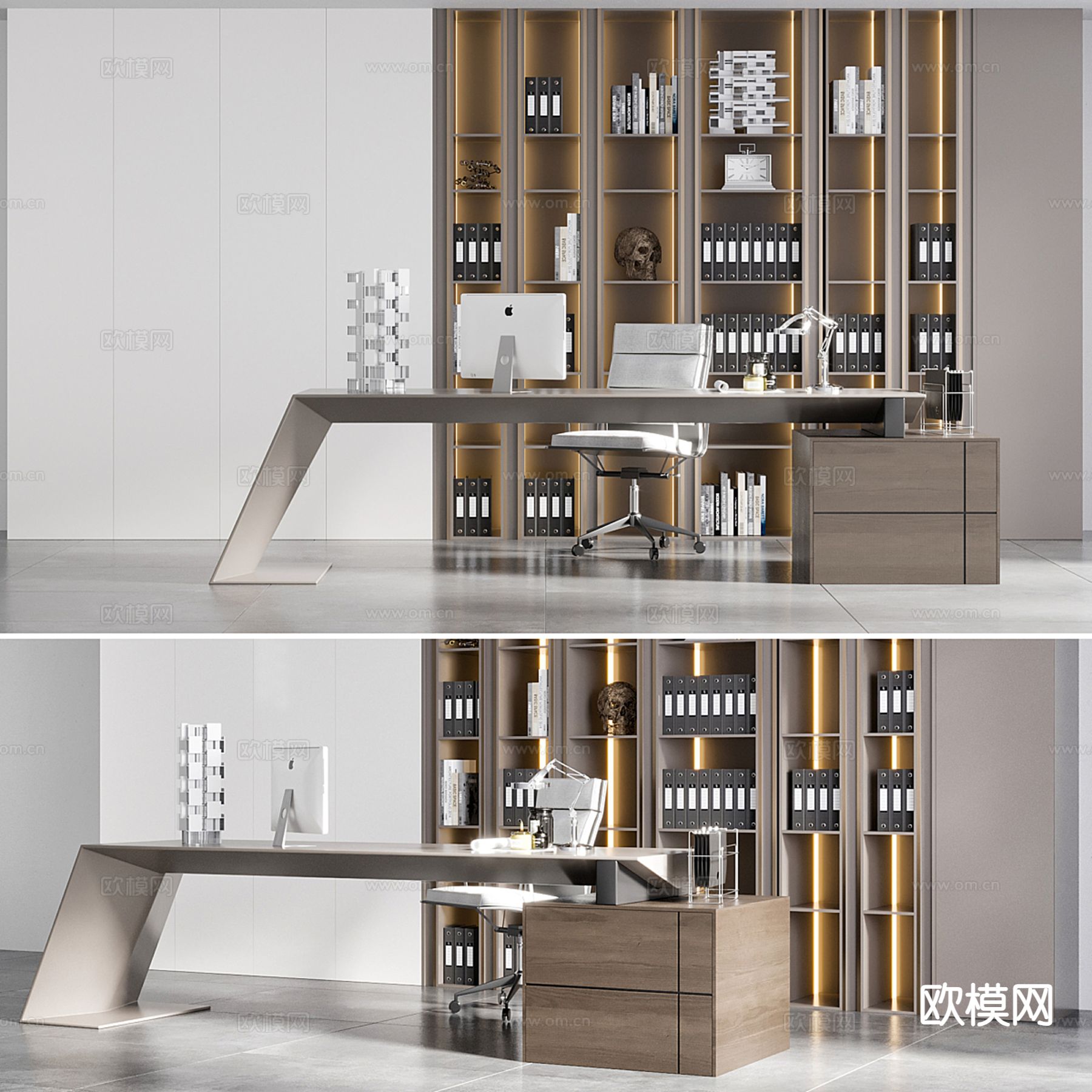 现代班台桌 大班台3d模型下载（渲染图2）