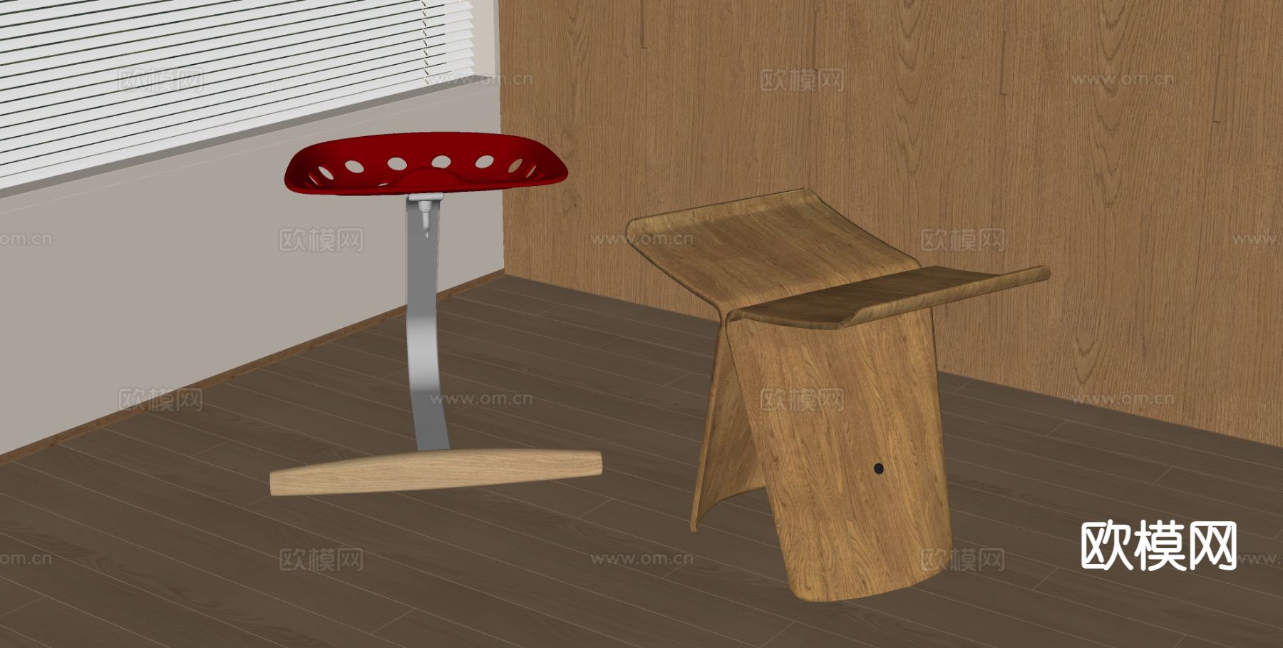 现代凳子su模型下载（渲染图1）