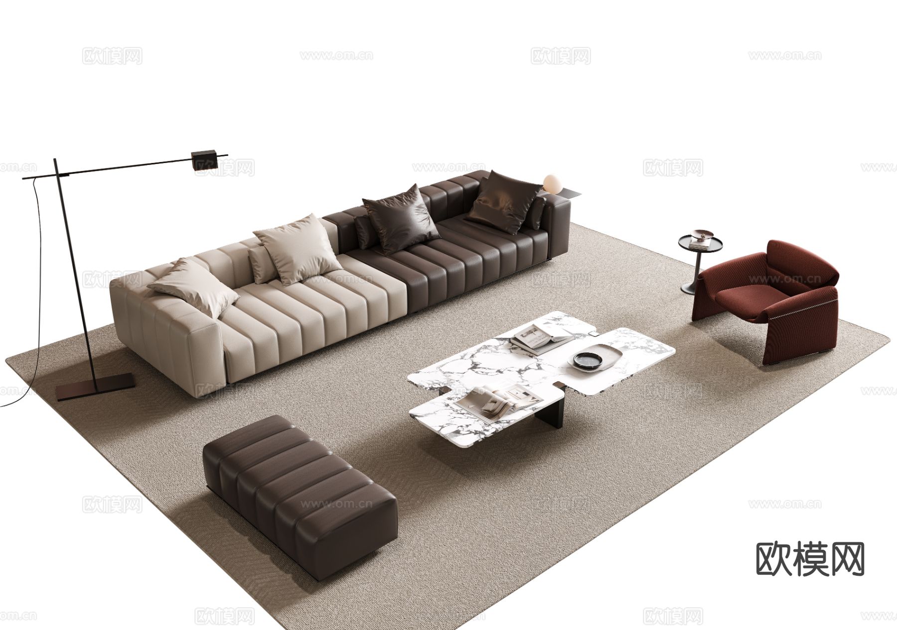 现代组合沙发su模型下载（渲染图2）
