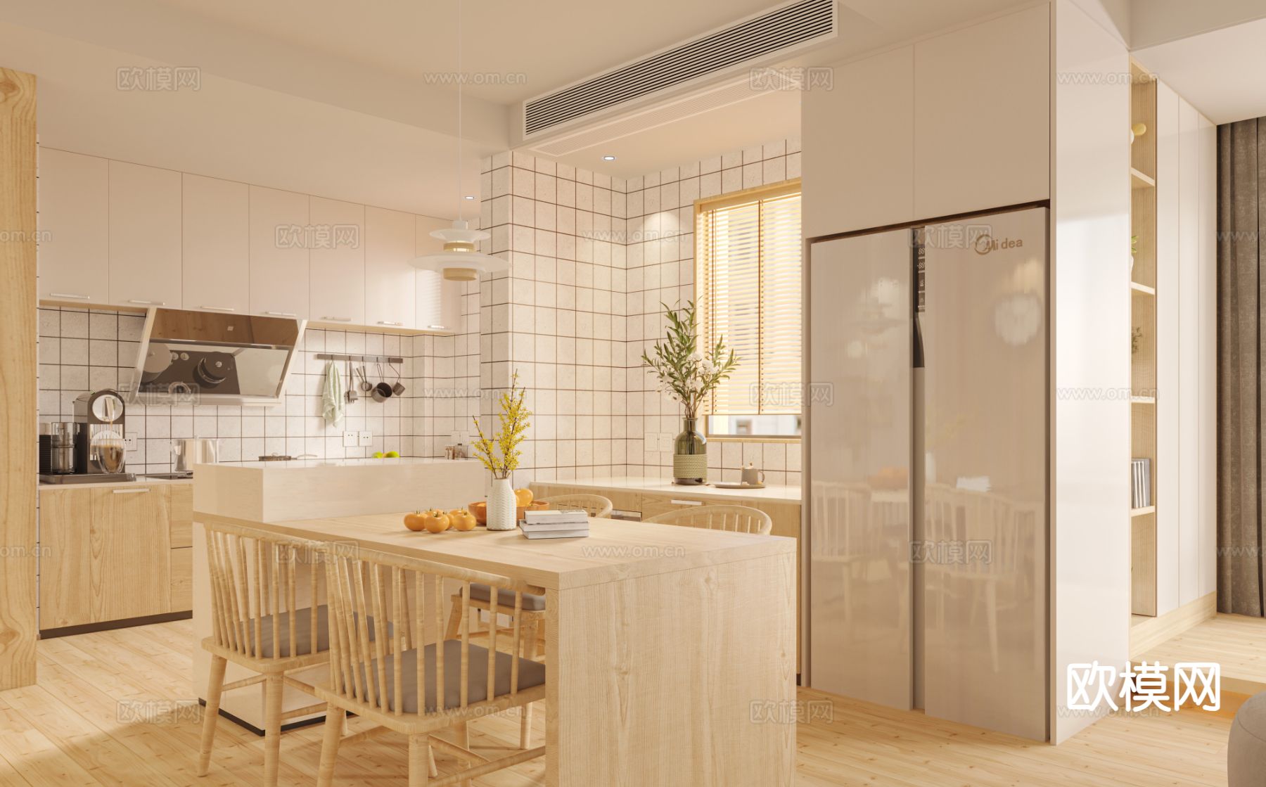 日式客餐厅 岛台3d模型下载（渲染图2）