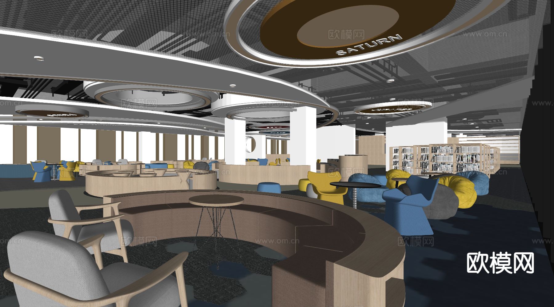 图书馆 阅读区 阅览室su模型下载（渲染图1）