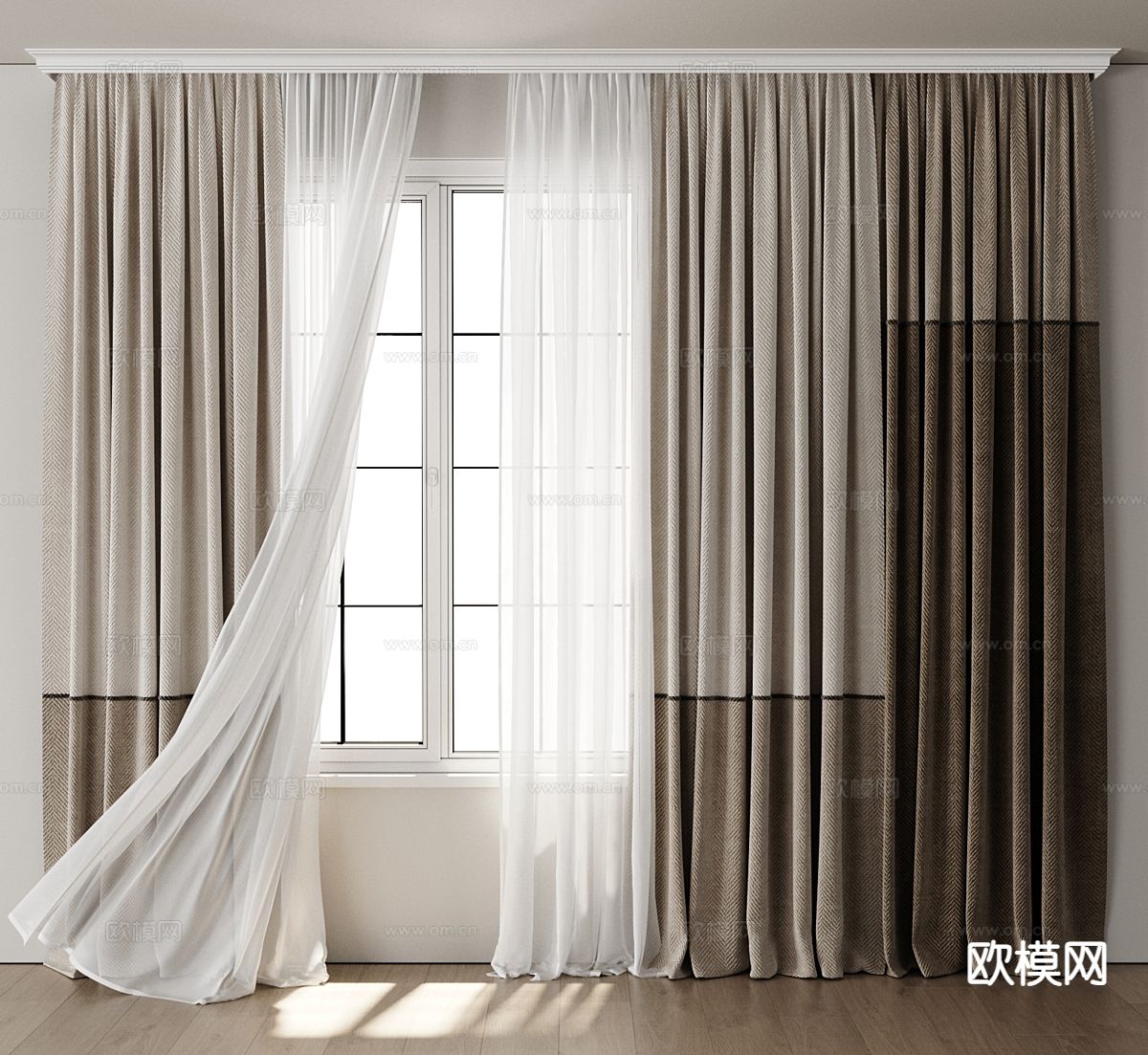 素色窗帘 窗纱3d模型下载