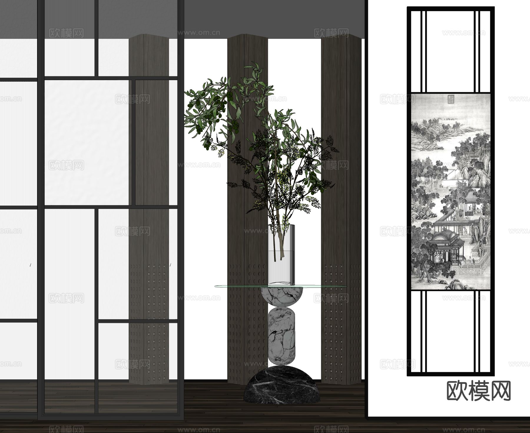 玻璃花瓶 花艺su模型下载（渲染图1）
