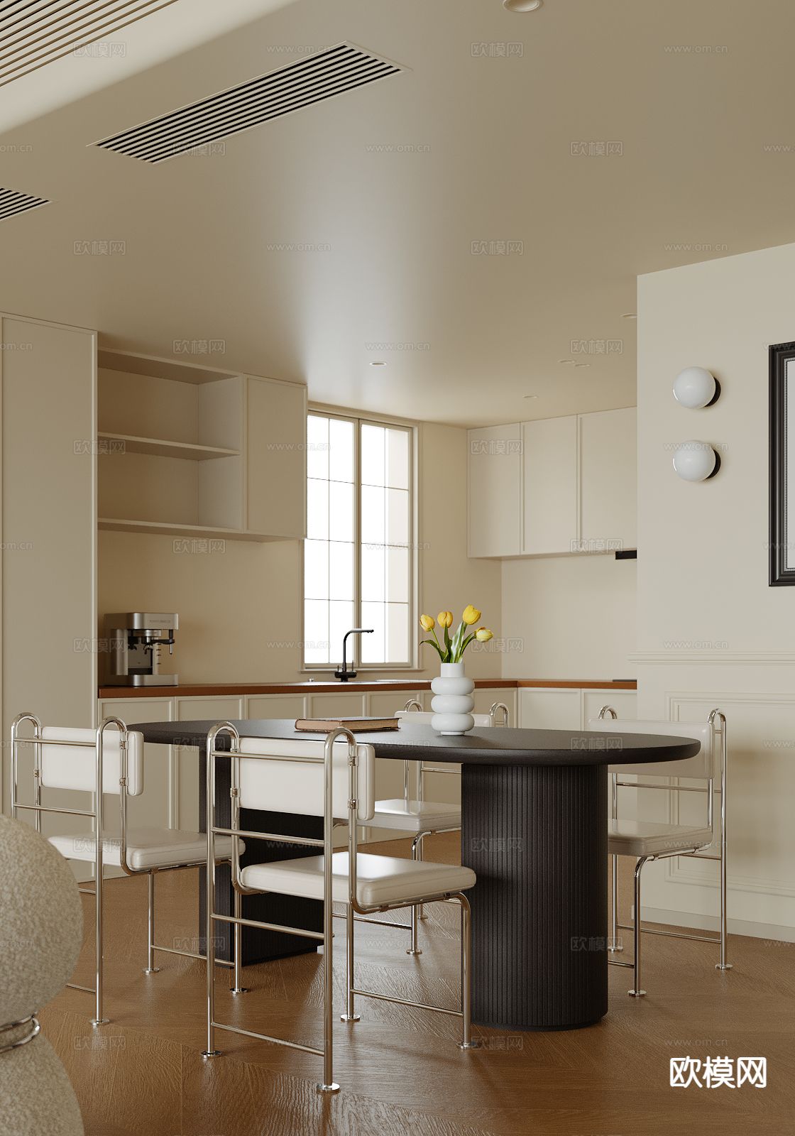 中古风餐桌椅3d模型下载