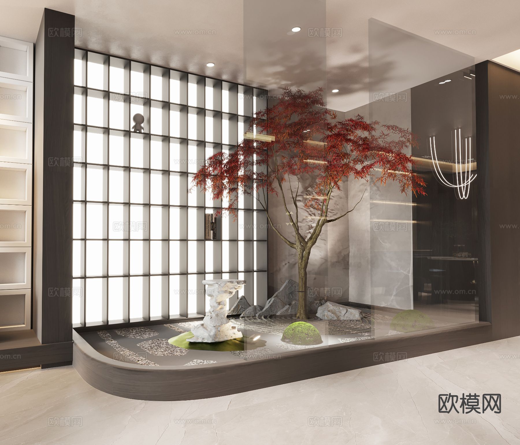 现代别墅客厅3d模型下载（渲染图2）