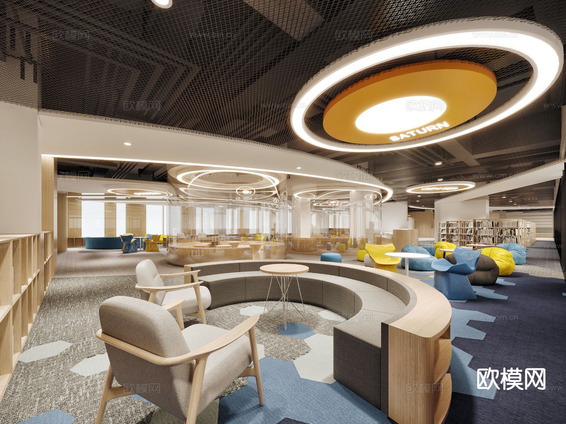图书馆 阅读区 阅览室su模型下载（渲染图2）