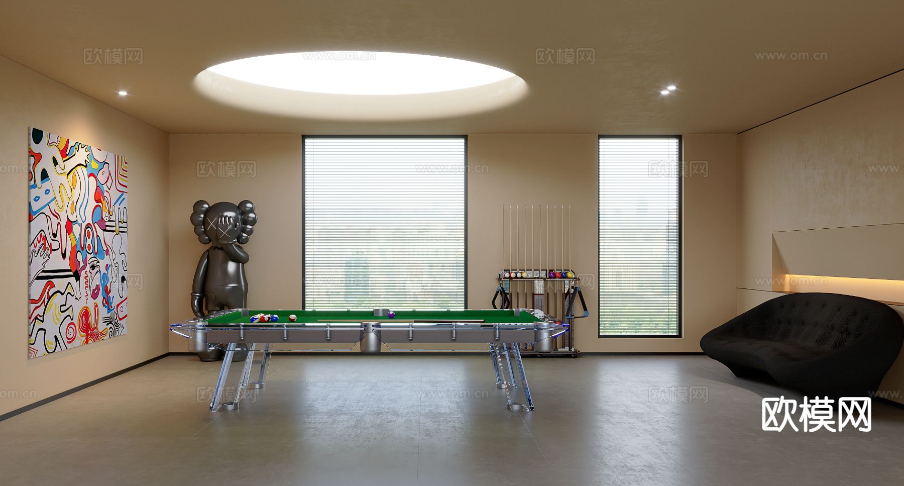 现代台球室 休闲室su模型下载（渲染图2）