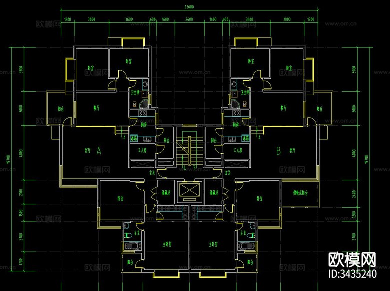 公寓建筑CAD施工圖下載(渲染圖3)