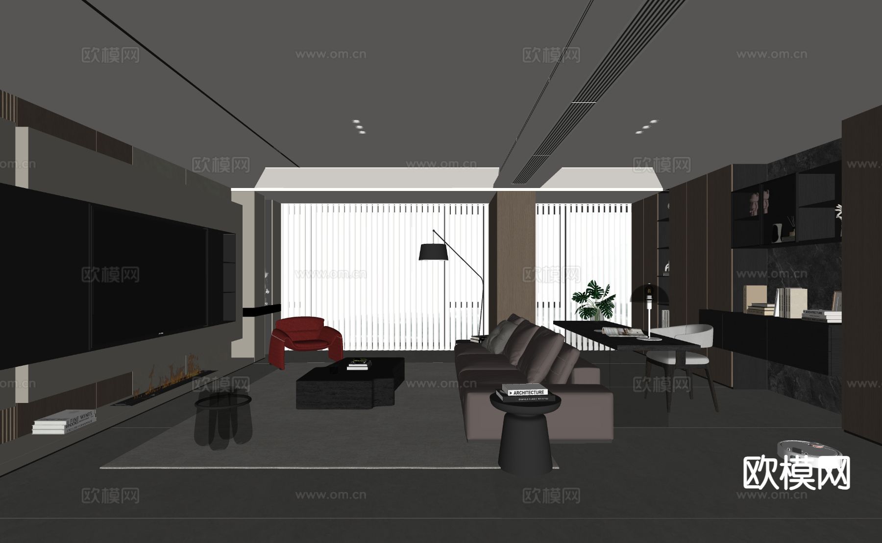 意式客厅su模型下载（渲染图1）