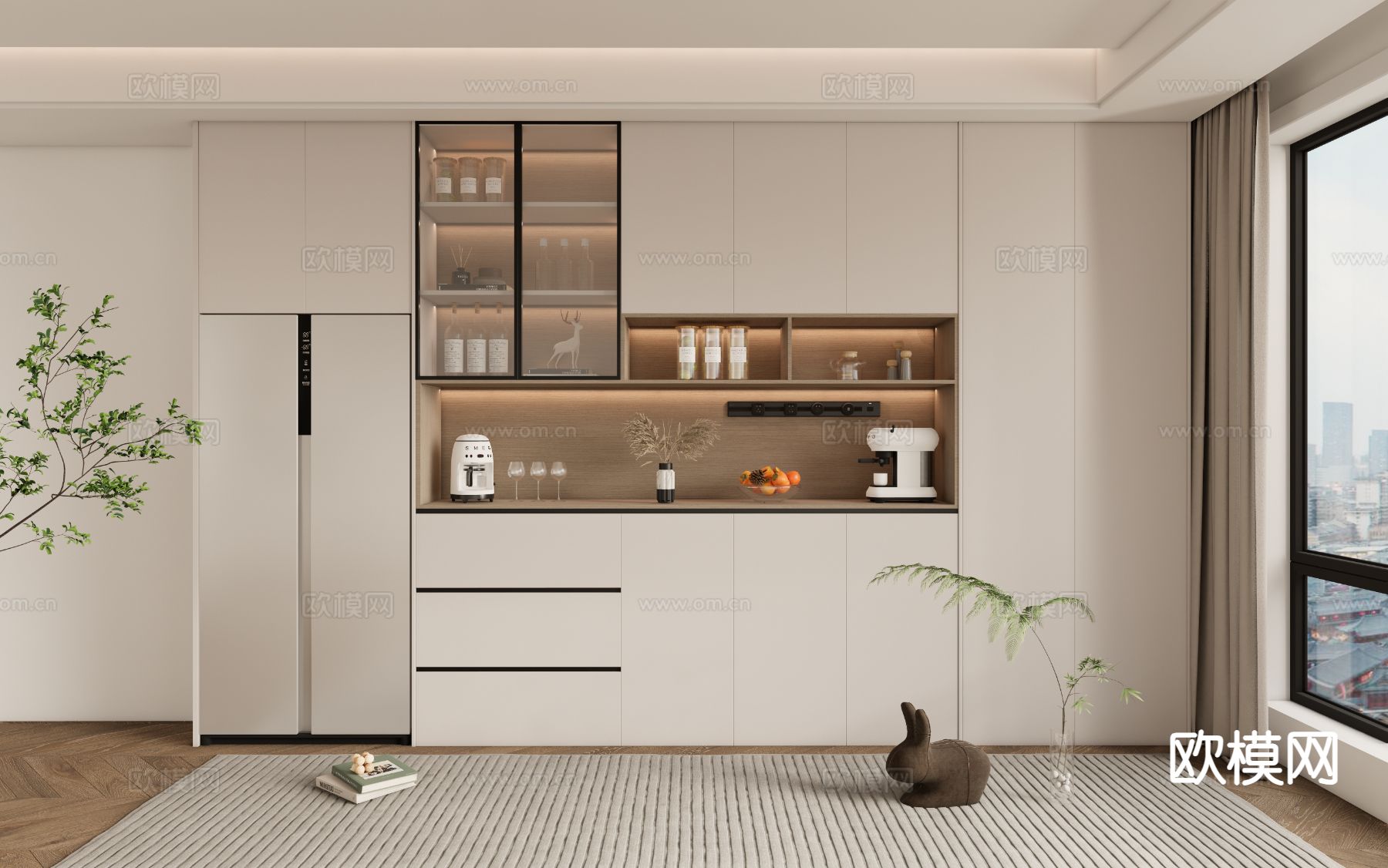 奶油风酒柜 餐边柜3d模型下载