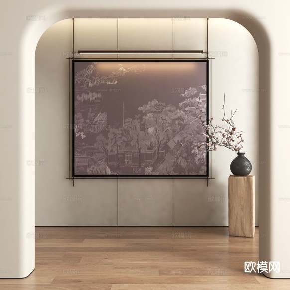新中式建筑画 禅意挂画 装饰画3d模型下载