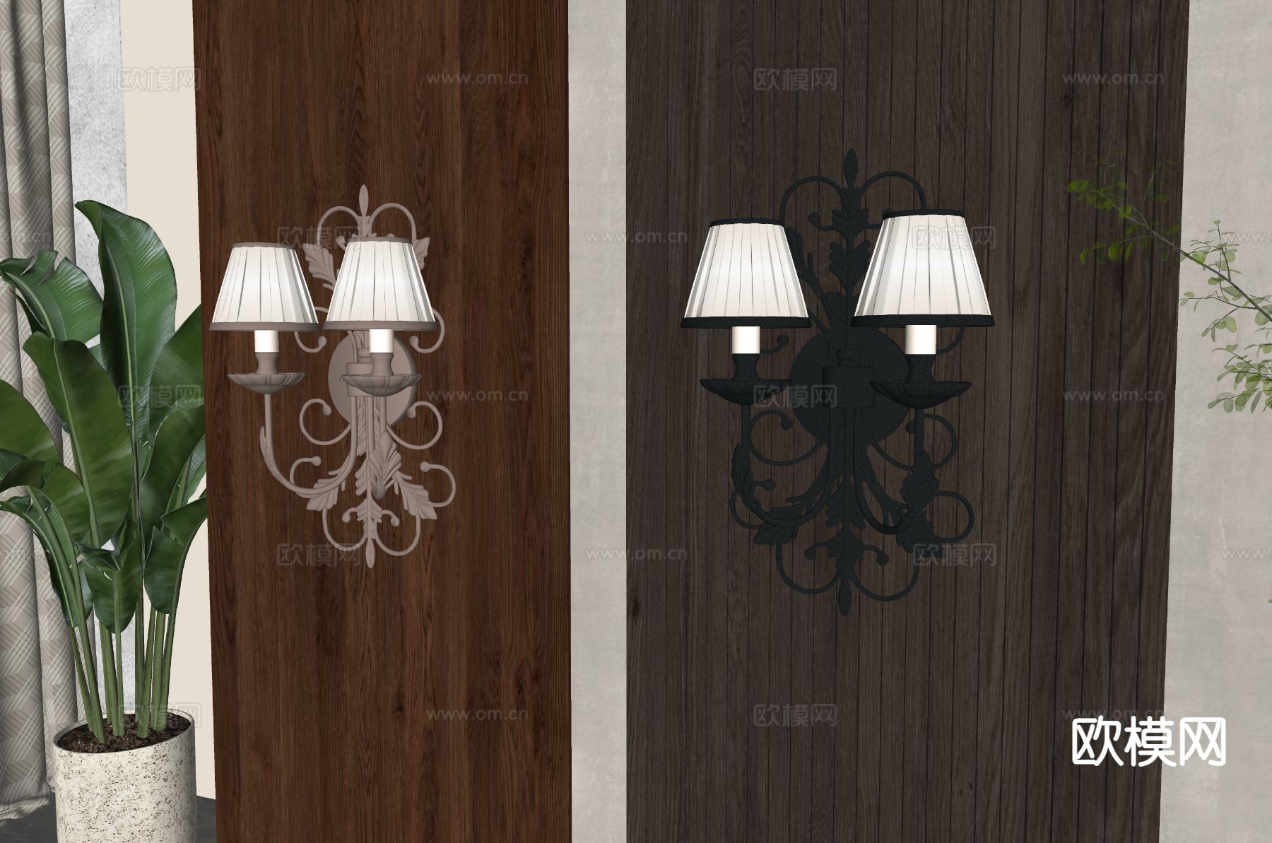 美式壁灯su模型下载（渲染图1）