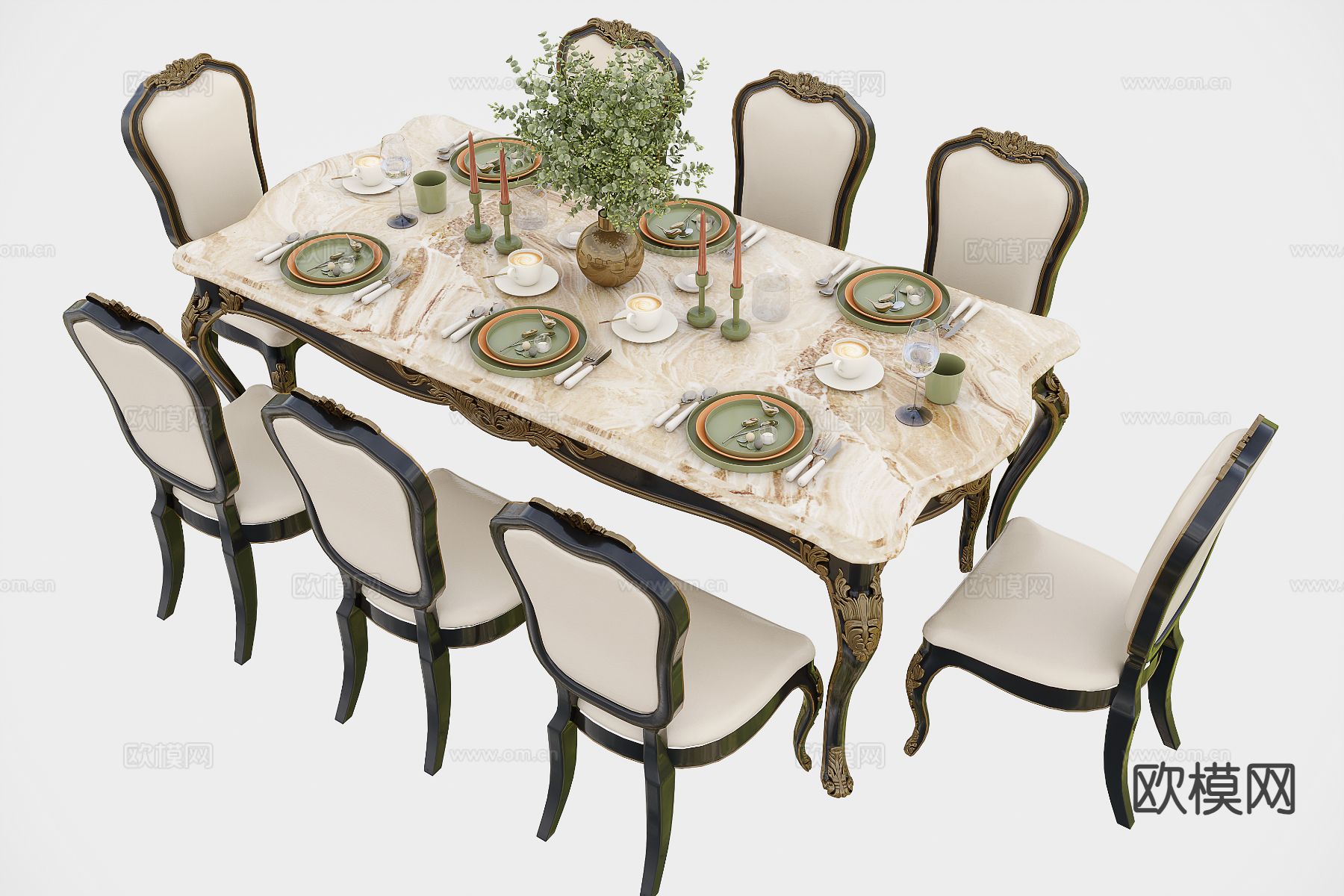 法式餐桌椅 岩板餐桌3d模型下载