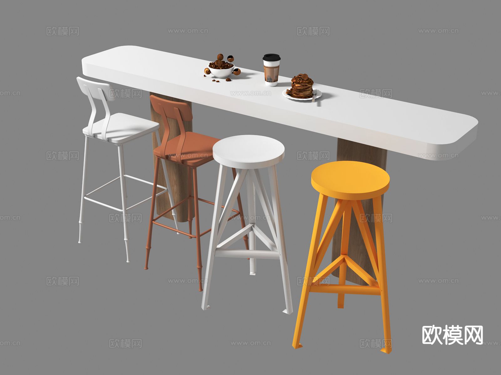 现代吧椅组合3d模型下载