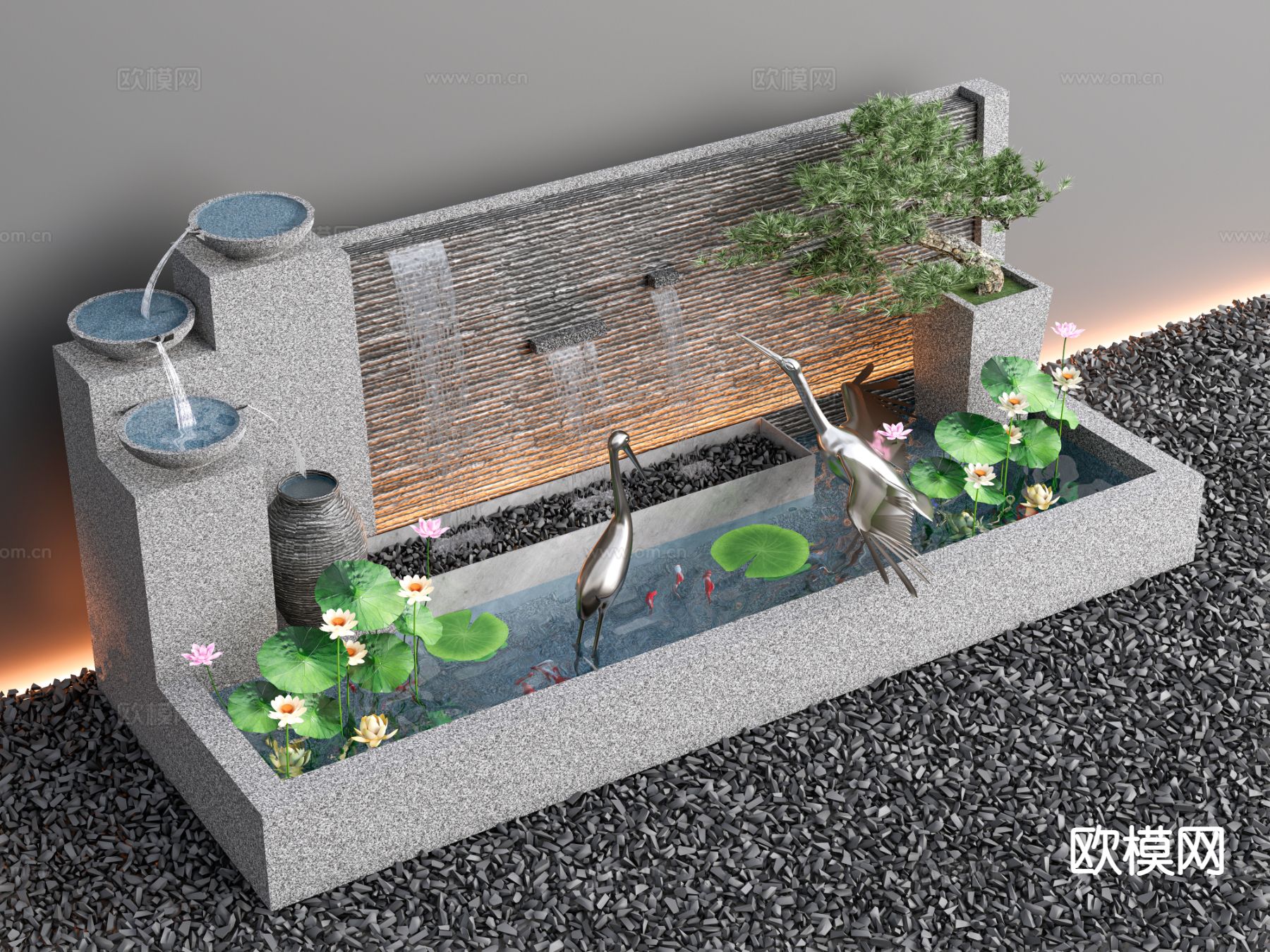 新中式庭院小品3d模型下载