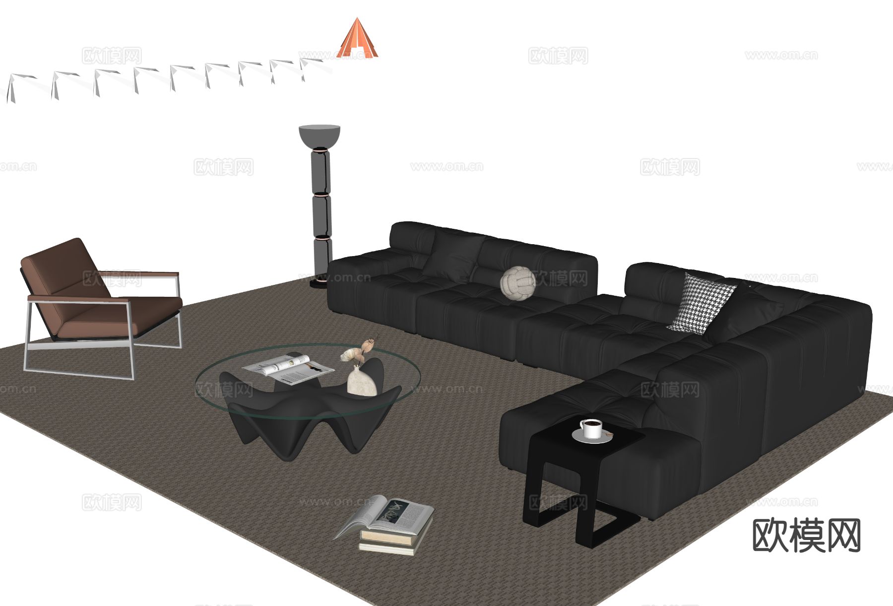 现代组合沙发su模型下载（渲染图1）