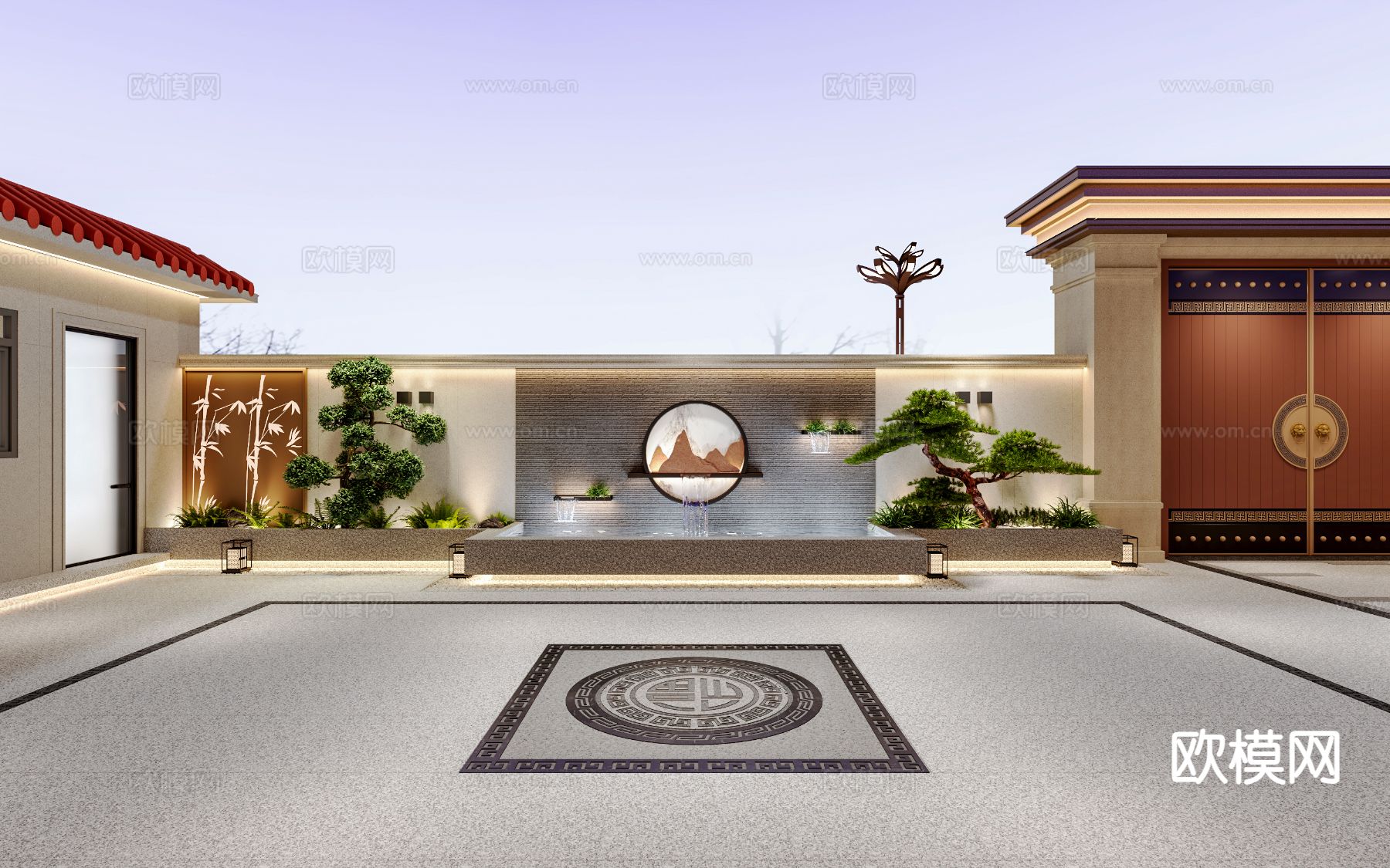 新中式庭院水景 庭院景观3d模型下载