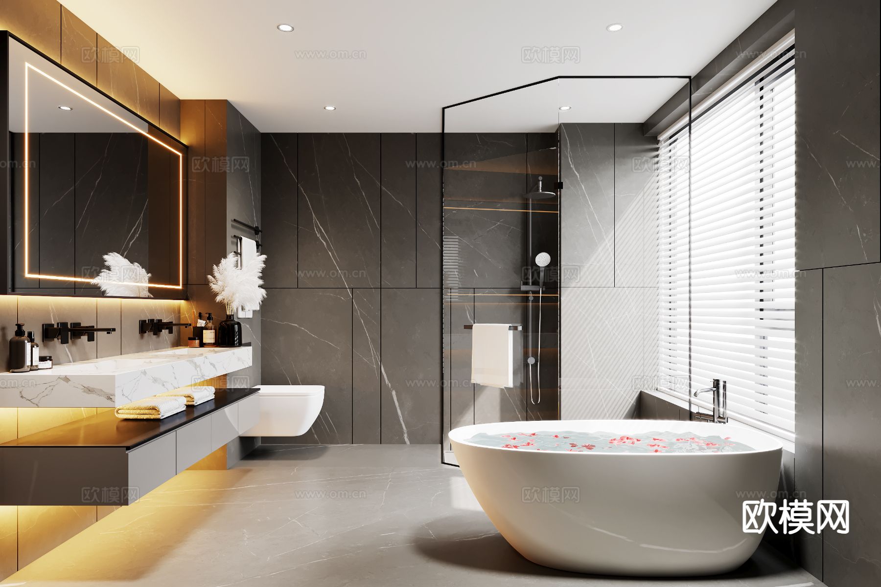 高级灰卫生间 浴室3d模型下载