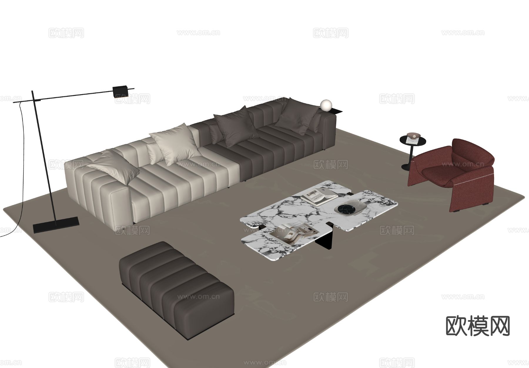 现代组合沙发su模型下载（渲染图1）