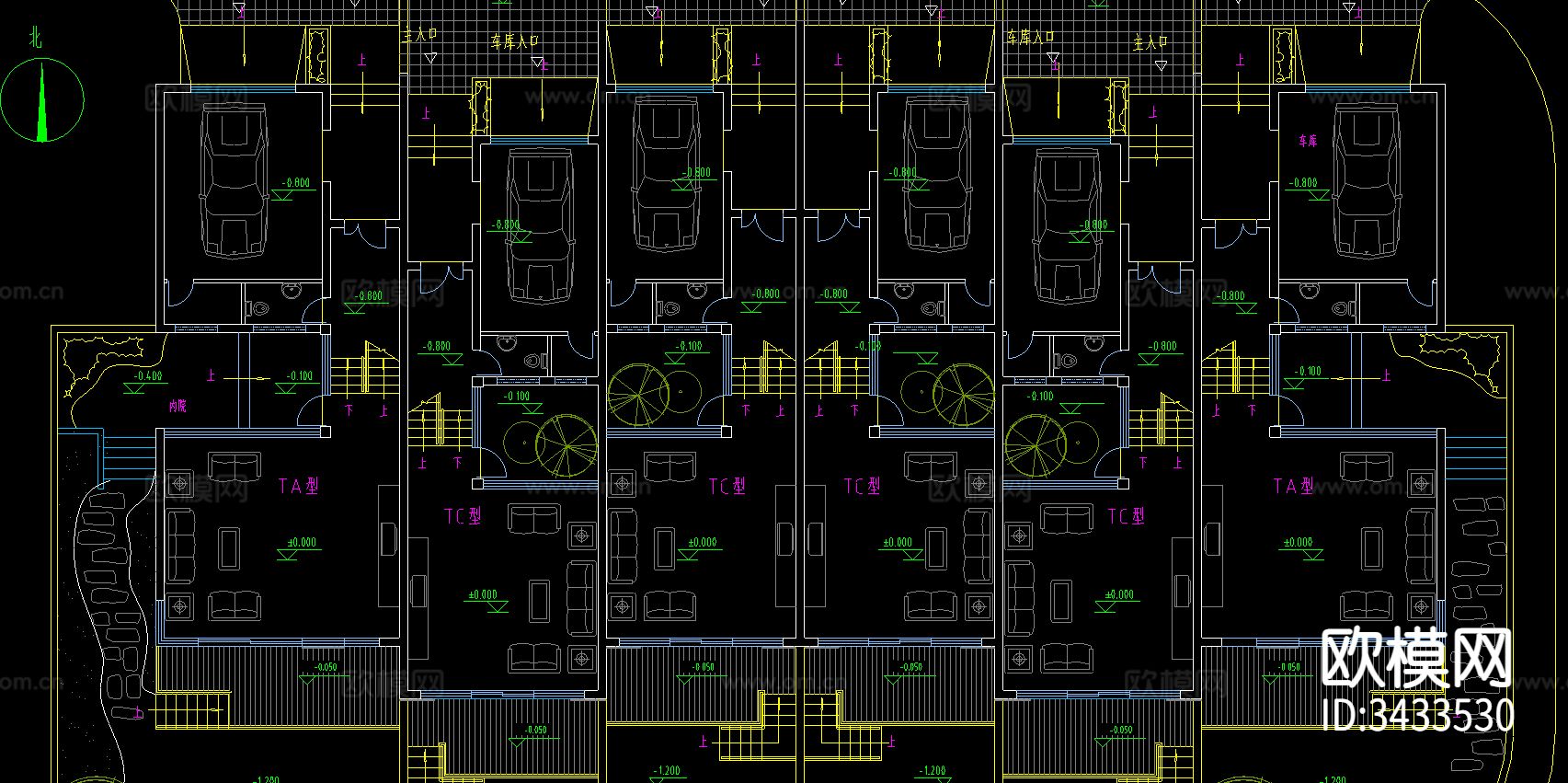 小区住宅规划图CAD平面图下载（渲染图4）