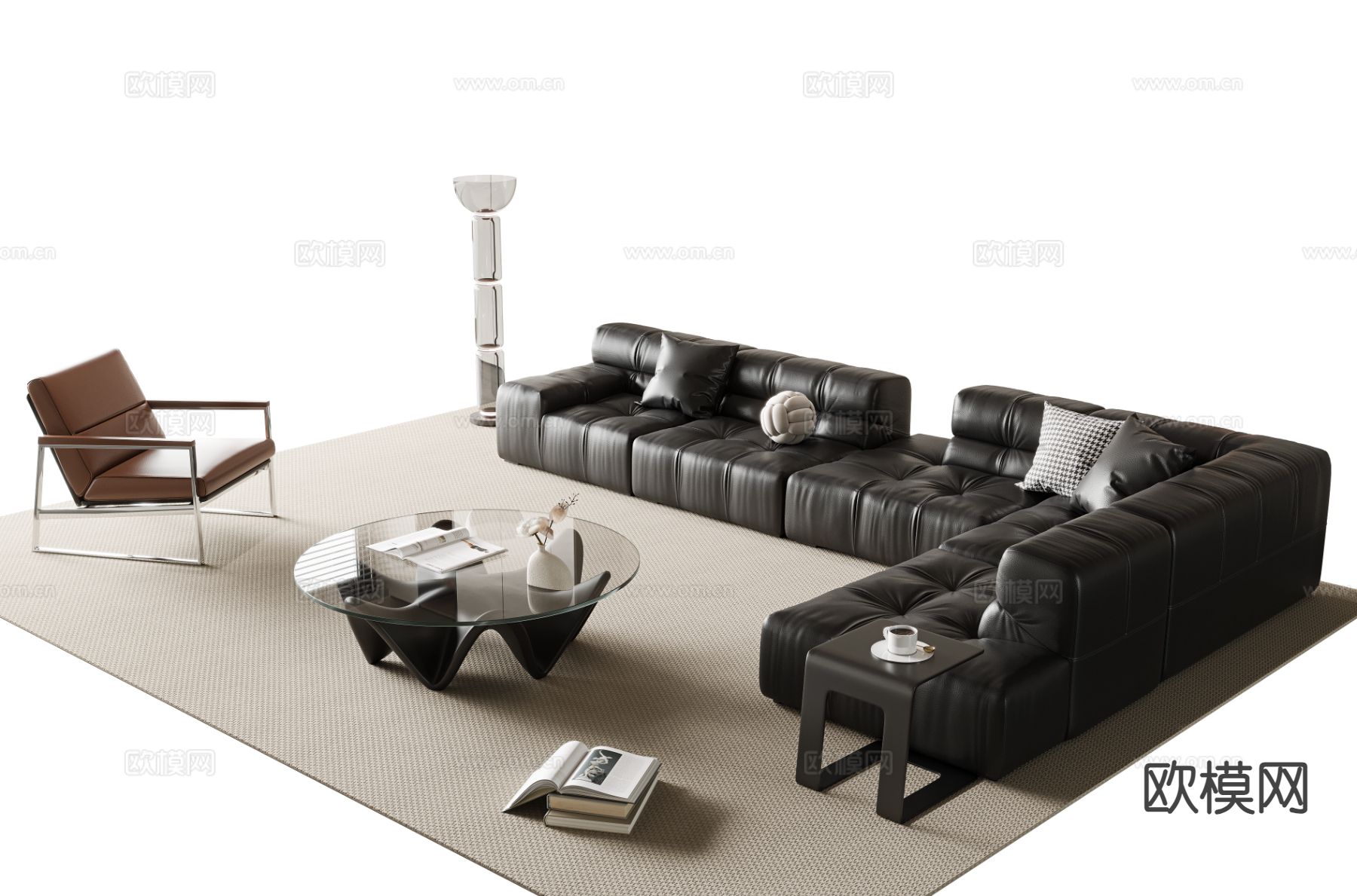 现代组合沙发su模型下载（渲染图2）