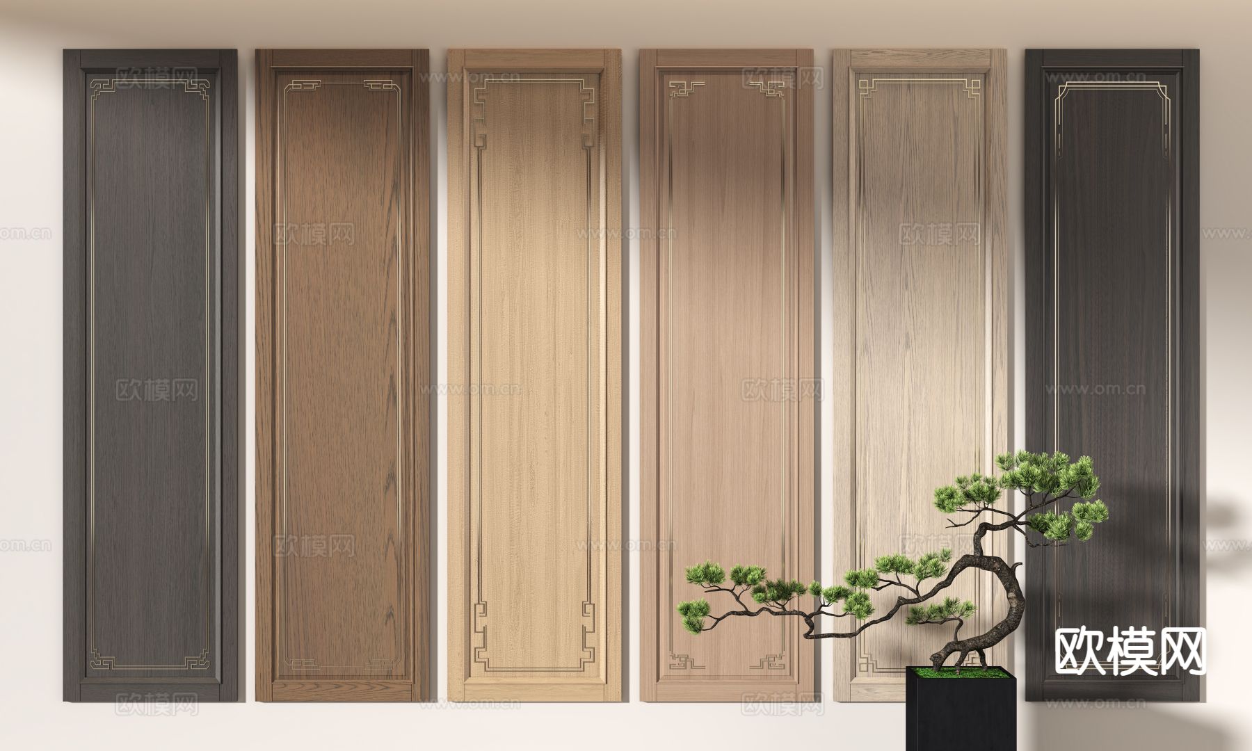 新中式护墙板su模型下载（渲染图2）