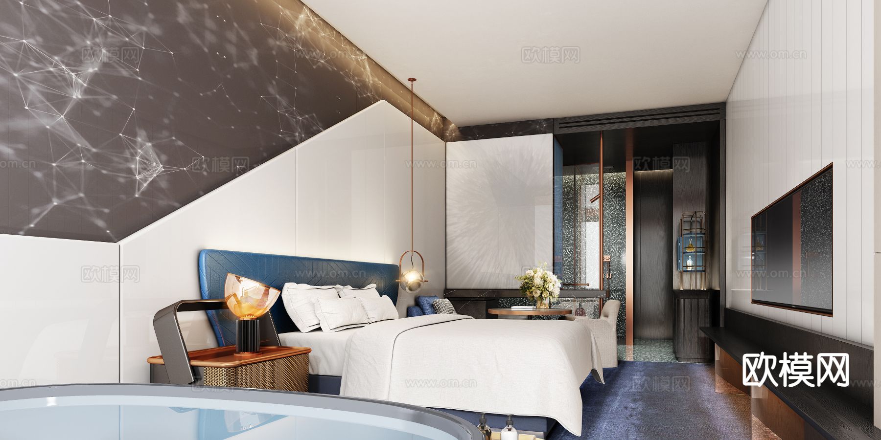 CCD轻奢酒店客房 大床房3d模型下载