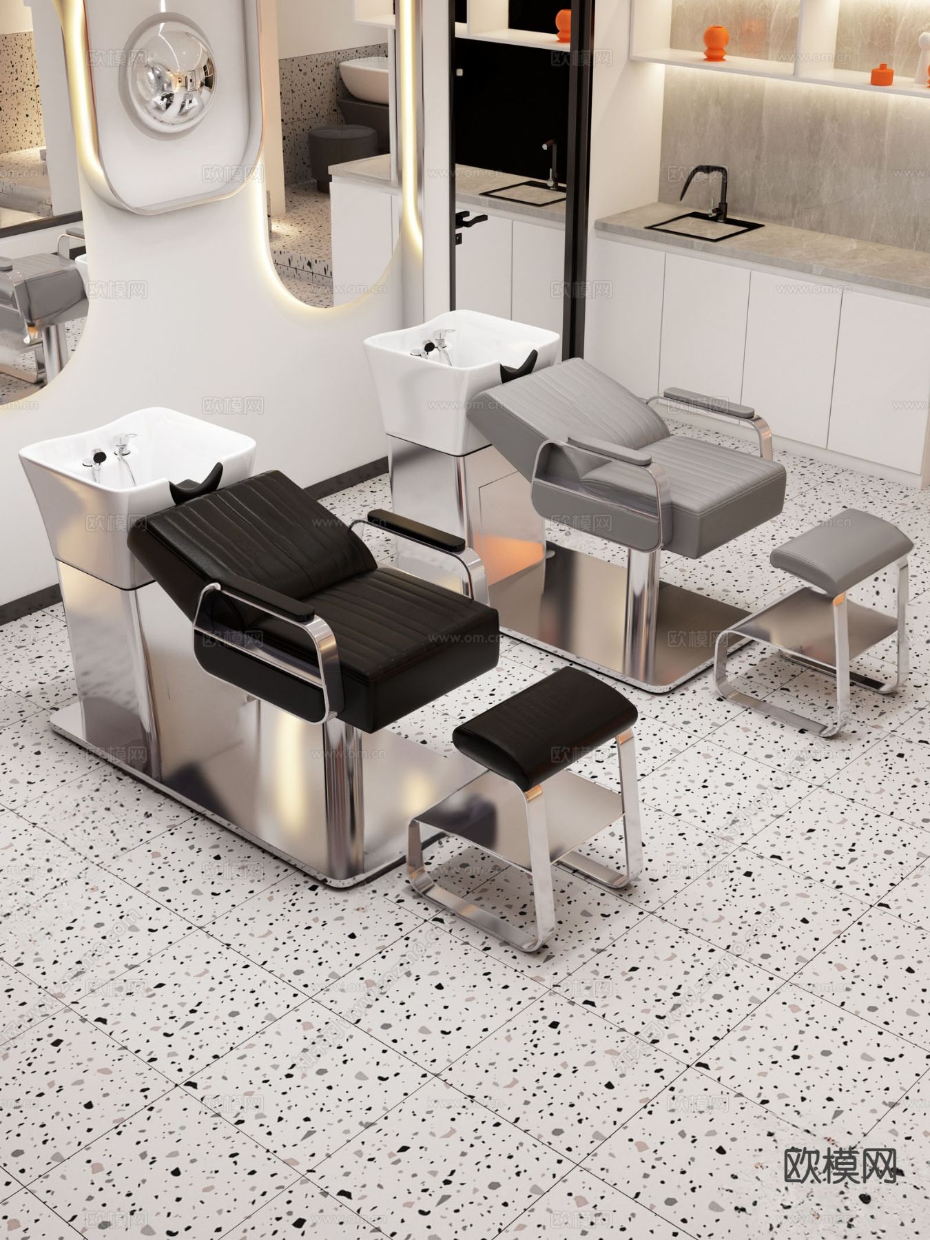 理发器材 洗头床3d模型下载